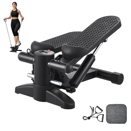 Stair Stepper, Mini Stepper for Exercise at Home, Hydraulic Fitness Stepper with Resistance Bands, Full Body Workout Cardio Equipment, Stair Climber with LCD Monitor, 330LBS Load Capacity