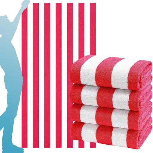 4 Pack Stripe Beach Towel Thin Set for Women Men Extra Oversized Large Size Clearance Travel Camping Accessories Beach, Red, 152 x 76 cm