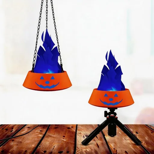 LED Halloween Jack-o'-Lantern Flame Effect Lamp with Dancing Silk Fabric Flame, Rechargeable Atmosphere Light for Party, Bar, Camping, and Home Decor, Dual Color Options Available (Orange, Blue Flame)
