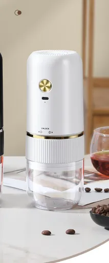 Portable Electric Coffee Grinder Wireless Rechargeable Burr Mill with Cleaning Brush Automatic Bean Grinder MDJ-13 White