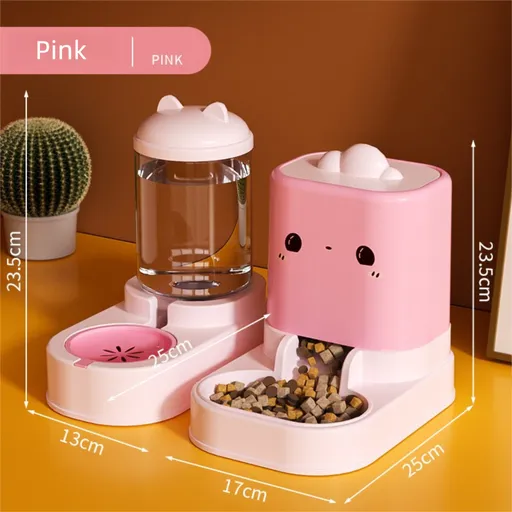 Pink Cat & Dog Automatic Feeder & Waterer Set – 2-in-1 Dry & Wet Separation Station with 2200ml Food & 1000ml Water Capacity