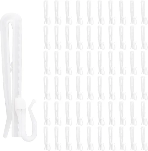 60 pieces - 8.5 cm - Curtain hook - Shower curtain hook - Plastic curtain hook - curtain clip hooks - curtain accessories - adjustable depth - pleated curtain clips - for door, shower curtains - white