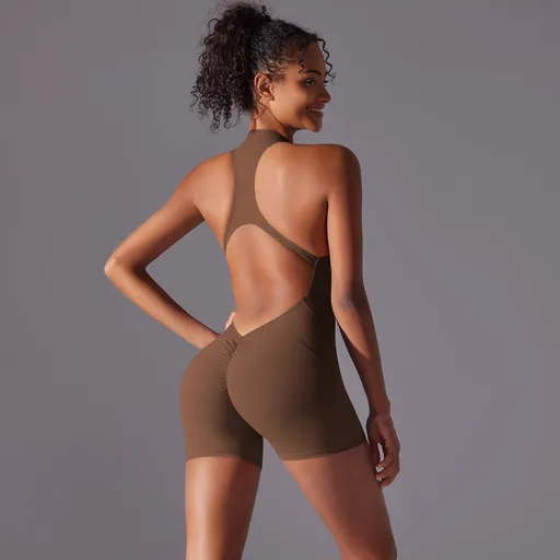 High-Impact Seamless Bodysuit Size S Brown Nude Feel Yoga Fitness Romper
