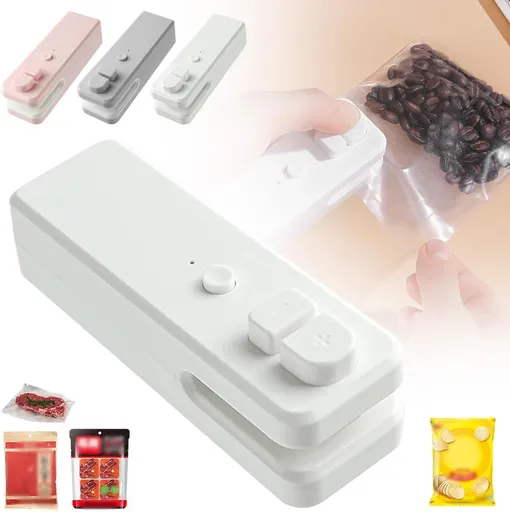 Mini Bag Sealer Heat Seal Tool, Upgraded 2 in 1 Rechargeable Portable Handheld Vacuum Food Sealer 2024 Portable Mini Sealing Household Machine for Snacks Vegetable Fresh Storage (White)