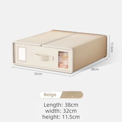 2-Pack Beige Foldable Bedding Storage Box with Zipper & Handle - Wardrobe Drawer Closet Organizer for Duvet Covers & Clothing (38x32x12CM)
