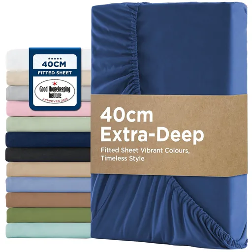 2000TC Hotel Quality Fitted Sheets - 2 Piece Fitted Sheets -Breathable Bedding - Wrinkle, Fade, Stain Resistant- 16inch/40cm Deep Pocket Fitted Bed Sheets-Wrinkle and Fade Resistant,(Royal blue,Double)