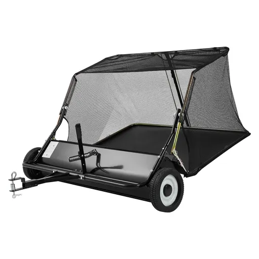 Tow Behind Lawn Sweeper, 122cm Pull Behind Yard Sweeper, 26 cu. ft Hopper Bag Capacity, Leaf & Grass Collector with Dumping Rope, Adjustable Sweeping Height, Garden Sweepers for Lawn Farm