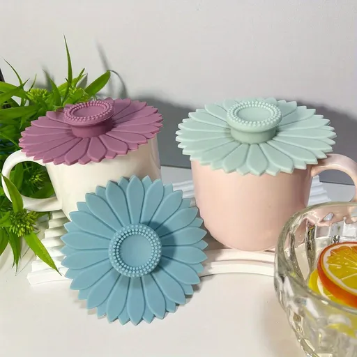3 Pieces Sunflower Silicone Cup Lids Multi Functional Lid Set For Tea And Coffee Cups