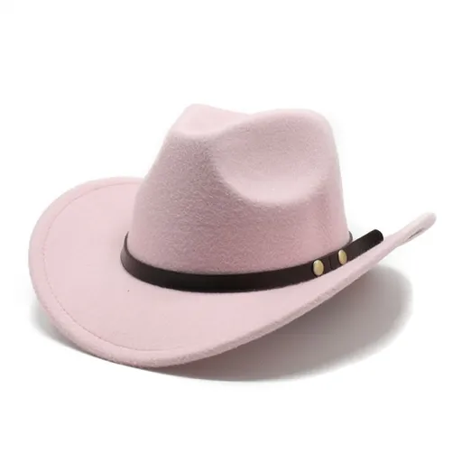 American Western Cowboy Hat Felt Hat For Men And Women Riding Hat Rolled Brim Imitation Wool Jazz Hat Cowboy Hat Pink Pink-tfrf Pink