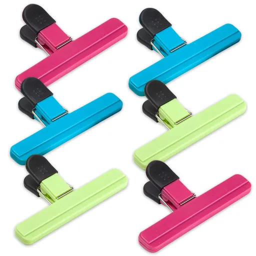 6 Pack Chip Bag Clips, 6 Inch Large Size Assorted Colors Foods Snacks Bag Paper Clips, Plastic Heavy Duty Seal Grips