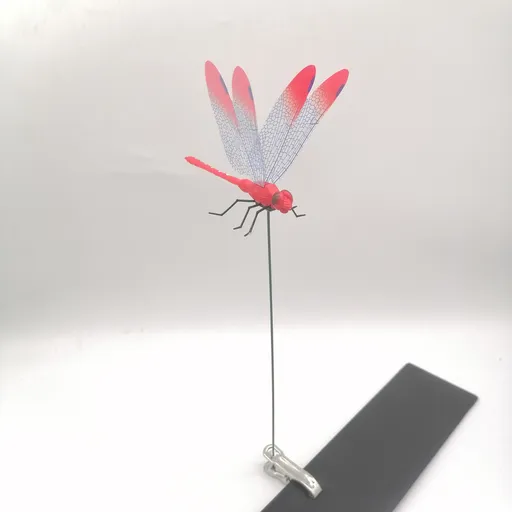 6-Pieces Red Small Garden Dragonfly Clips – 3D Colorful Insect Decoration, Outdoor Metal Stake Ornament, Patio & Plant Accessories