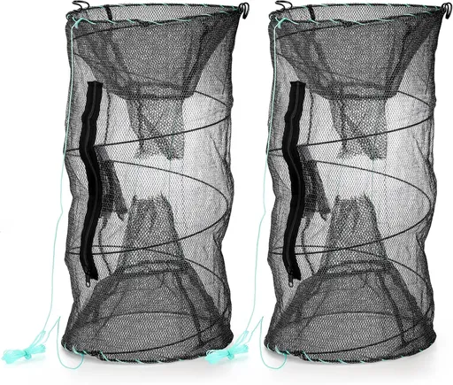 Set of 2 Fishing Bait Trap, Crab Trap Minnow Trap, Crawfish Trap, Collapsible Cast Net, Foldable Fishing Net Trap, Lobster Trap, Portable Folded Fishing Accessories