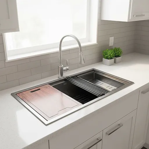 BRIENZ 32-inch Nano Workstation Ledge Undermount 16 Gauge Stainless Steel Kitchen Sink Single Bowl