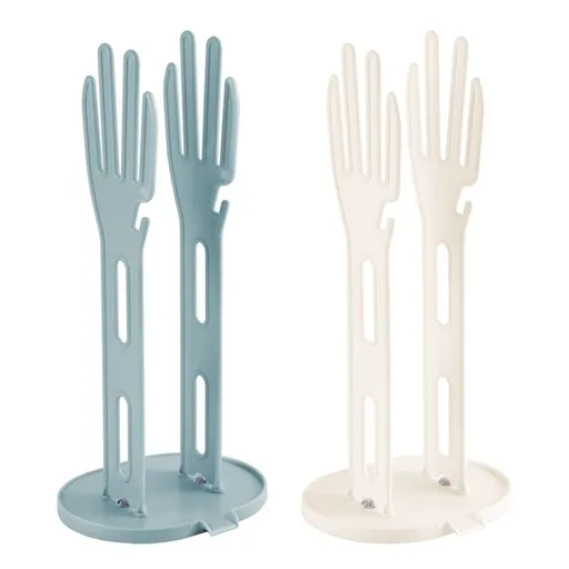2 Pieces Kitchen Glove Holder Glove Drying Rack Dryer Plastic Mitten Rubber Rack Sink Stand Towel Hanger Reusable Towel Storage Holders for Sponge Food Bag Organizer, white + blue