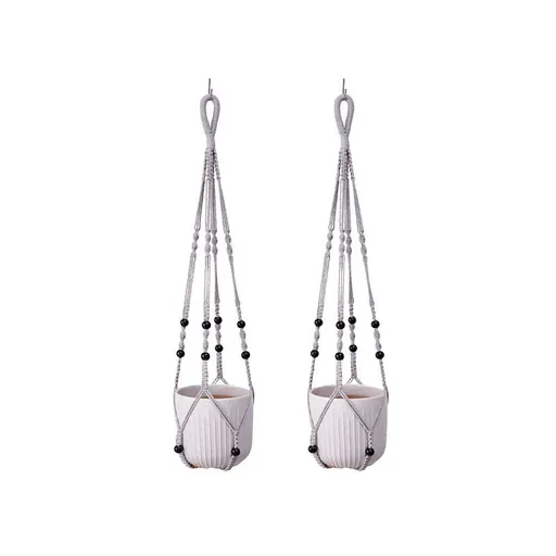 2 Pack Macrame Plant Hanger (Gray)- 90cm Cotton Rope Hanging Planter Basket with Beads, Boho Home Decor for Indoor Outdoor Plants