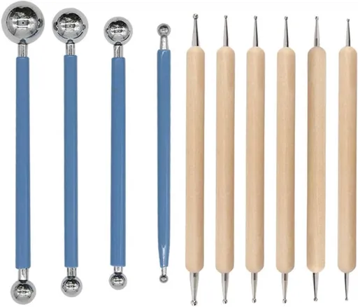 10-piece pointillism tool set - relief pens - tracing pens - suitable for rock painting, nail art, pottery, clay modeling, carbon transfer paper, decorations and DIY art and crafts (blue, wood)