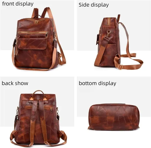 Leather Backpack Purse for Women Fashion Multipurpose Design Convertible Satchel Handbags Shoulder Bag Travel bag Brown