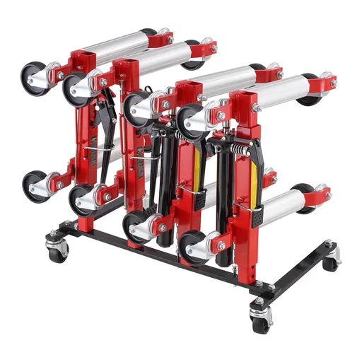Car Dolly Rack, Storage Rack with 360° Rotatable Wheels, Hydraulic Ratchet Trolley Jack Stand Organizer, Jack Stands Holder Storage Rack, 4-Dolly Capacity, Compatible with Most Dollies