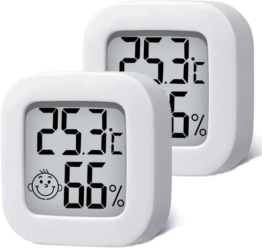 2 pieces - Mini digital indoor thermometer - Weather station - Thermometer - Highly accurate temperature monitor - Indoor thermometer - Hygrometer - Thermo-hygrometer - Comfort level indicator - White