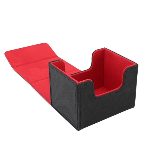 Trading Card Storage Box Magnetic Closure PU Leather Card Storage Case Holds 120 Single Sleeved Cards for Game Sport Cards Black Red