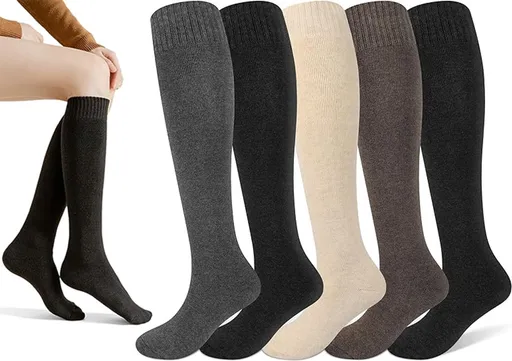 Women's Cotton Knee Socks Moisture-Wicking One Size 5 Colors