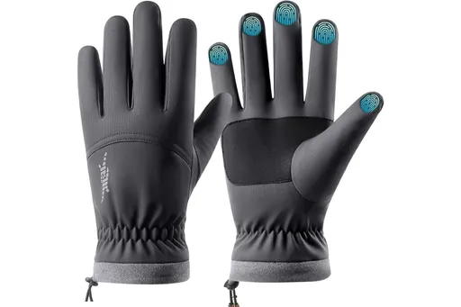 Men's Winter Thermal Ski Gloves, Waterproof Touch Screen Non-Slip Warm Gloves with Bag, Grey XL