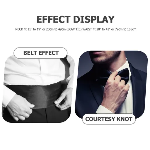 3pcs Tie Set, Black Men Satin Bow Tie Cummerbund Handkerchief Pocket Silk Cummerbund, Bow Tie, Handkerchief - Black Tuxedo Set