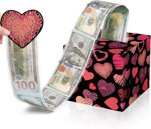 Valentine's Day Money Box for Cash Pull Pink & Red Money Pull Box for Cash Gift with Greeting Card Valentine Surprise Money Roll Gift Box DIY Money Box Pull Out Kit for Birthday Valentines