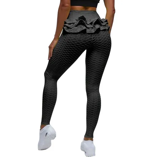 Women's High Waist Butt Lift Yoga Leggings Jacquard Tights Stretch Workout Fitness Pants - Black S