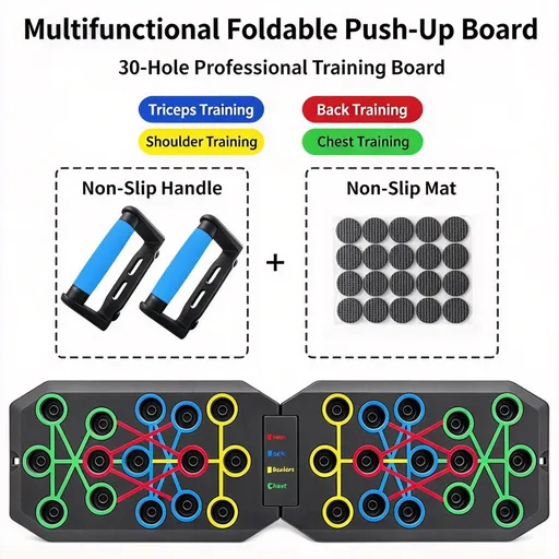 30 Holes Push‑Up Board, Portable Foldable Fitness Equipment for Home Indoor Outdoor, Body Shaping for Men Women, 30 Holes Foldable Rubber Coated Handles, Christmas Body Training Gift