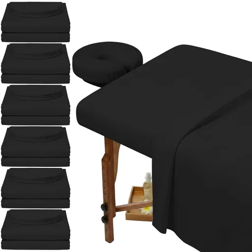 6 Set Microfiber Massage Table Sheets Each Set Includes Massage Table Covers, Fitted Sheets, Face Cradle Covers (Black)