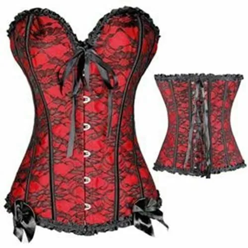 House Of Dasein Black Floral Corset Over Bust Lingerie Kink Bdsm Fetish Clothing - Red - 4Xl