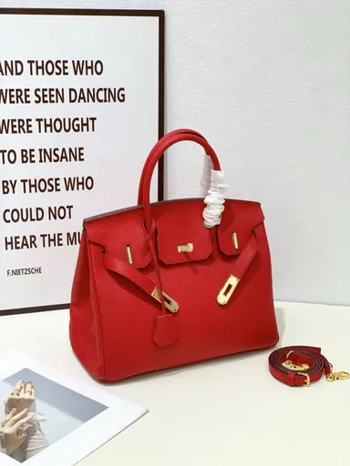 2025- Euro-american Elegant Crocodile Leather Handbag Bag - Birkin 25,red ,palladium Hardware