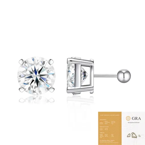 Elegant Four-Prong Moissanite Stud Earrings with Screw Backs – Brilliant Round Cut, Icy White Sparkle, Silver-Plated Setting, Ideal for Daily Wear, Office, and Casual Chic Looks (Moissanite Round 5.0mm （0.5Carat+0.5Carat）, Premium S925)