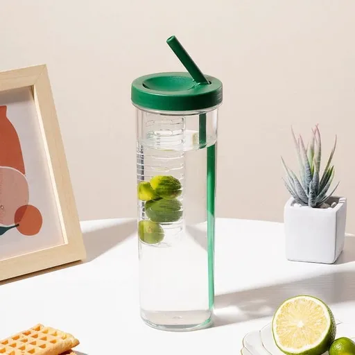 Portable Plastic Tumblers Cup with Lids and Straws, 24oz Clear Folding Straw Cup Reusable Juice Cups Lemon Filter Drinking Bottle,Yellow