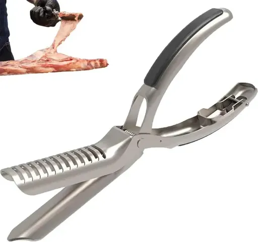 Stainless Steel BBQ Rib Membrane Remover Tool with Curved Blade and Non-Slip Handle for Pork, Beef, Fish and Meat Preparation, Silver
