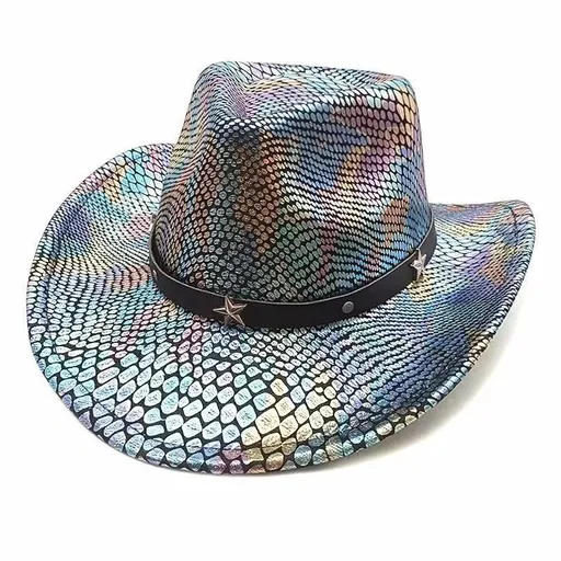 Iridescent Cowboy Hat Unisex Wide Brim Autumn Winter Costume Hat