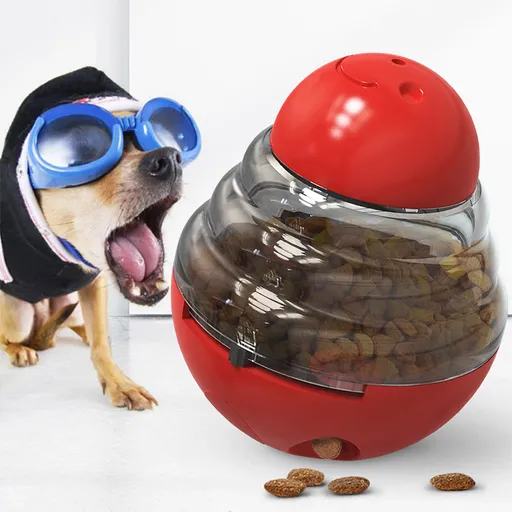 Interactive Dog Puzzle Feeder with Adjustable Food Dispensing Holes(Red)