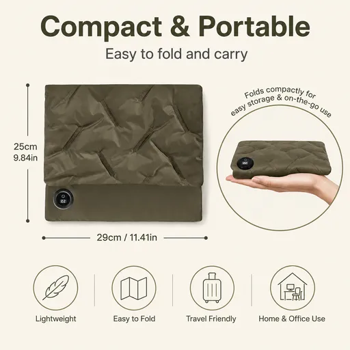 Rechargeable Hand Warmer Muff, USB Electric Heating Pad with Digital Display Temperature Control, 3 Heat Levels Portable Far Infrared Heated Cushion for Outdoor Winter Use Men Women(green)