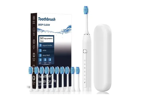 Electric Toothbrush with 10 Brush Heads and Travel Case Rechargeable Toothbrush Sets -White