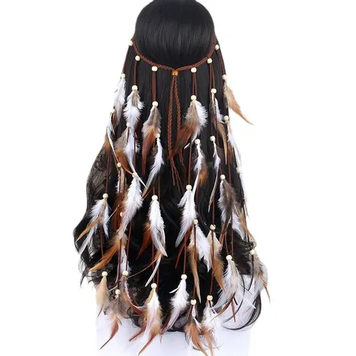 Bohemian Headwear Bohemian Feather Headwear with Choke Rings and Earrings Hippie Head Brown Hippie Head Women's
