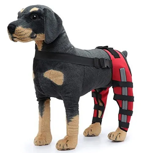 Dog Knee Brace Adjustable Dog Double Rear Leg Brace with Metal Hinged Flexible Support and Reflective Seat Belts Dog Acl Brace Hind Leg - Red - Size XS