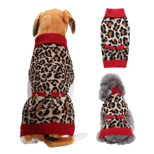 Dog Sweater Acrylic Knit Christmas Leopard print XXS