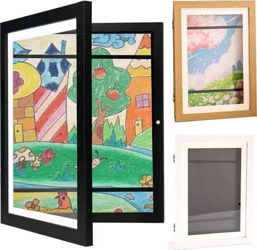 White A4 Children's Art Display Frame, Front-Opening Storage Frame for Up to 150 Drawings