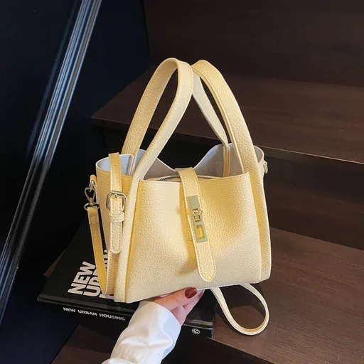 Yellow Women Retro Bucket Crossbody Bag | Christmas Bright Stylish Gift | Niche High‑Grade Handheld Basket Style Shoulder Purse