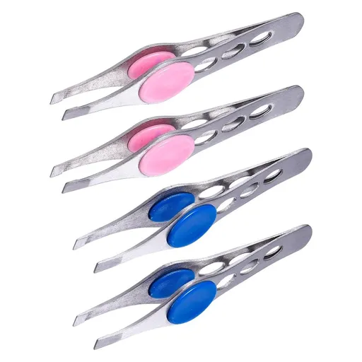 4Pcs Assorted Color Eyebrow Tweezer Set for Makeup Durable Strong Fine Hair Removal
