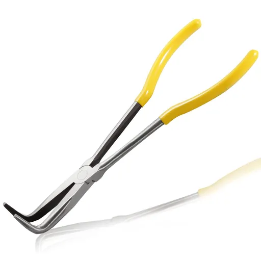 10-Inch Long Reach Bent Nose Pliers with Serrated Jaws 90 Degree Angled Needle Nose Plier Angled Pliers, Long Reach Plier
