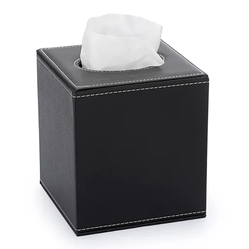 Square Leather Tissue Box Cover - Stylish Cube Tissue Box Holder with Magnetic Bottom, Decorative PU Tissue Box