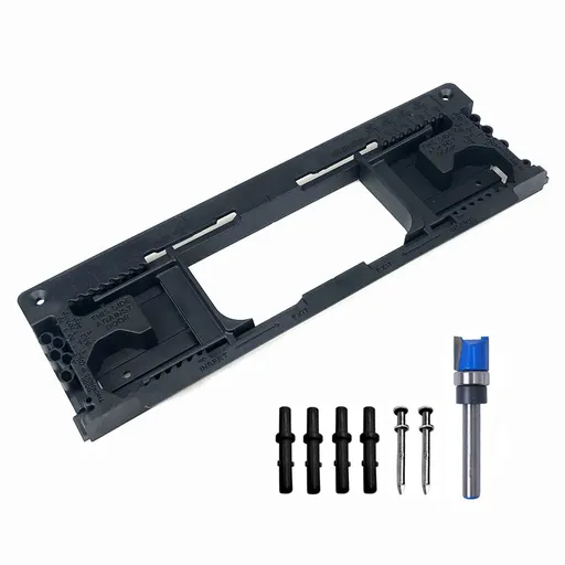Adjustable Door Hinge Routing Template Jig Kit with Alloy Trimming Bit and Locating Pins for Woodworking Door Frame Mortise Installation (Black)