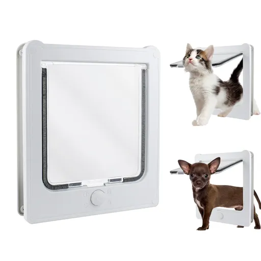 cat door 4 Switching Modes Locking for Interior Door, Small Cat Door with Magnets for Interior Door-White